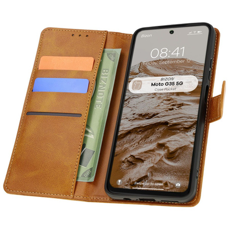 Etui z klapką Bizon Case Pocket do Motorola Moto G35 5G, brązowe
