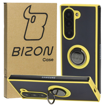 Etui z uchwytem na palec Bizon Case Hybrid Ring do Galaxy Z Fold6, przydymione z czarną ramką