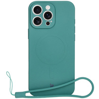 Silikonowe etui z pierścieniem magnetycznym Bizon Case Silicone Magnetic do iPhone 16 Pro Max, ciemnozielone