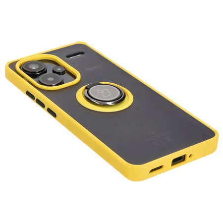 Etui z uchwytem na palec Bizon Case Hybrid Ring do Xiaomi Redmi Note 13 Pro+ 5G, przydymione z żółtą ramką