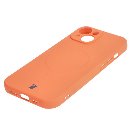 Etui silikonowe z pierścieniem magnetycznym Bizon Case Silicone Magnetic do iPhone 15, marchewkowe