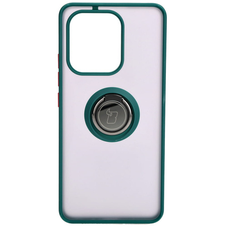Etui z uchwytem na palec Bizon Case Hybrid Ring do Xiaomi Redmi Note 13 4G, przydymione z ciemnozieloną ramką