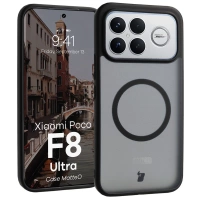 Etui z pierścieniem magnetycznym Bizon Case MatteO do Xiaomi POCO F8 Ultra, przydymione-czarne