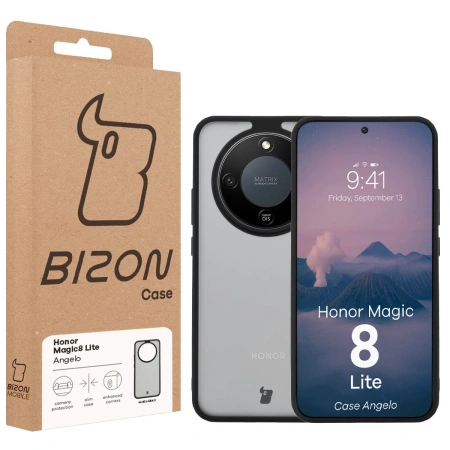 Etui Bizon Case Angelo do Honor Magic8 Lite, przydymione z czarną ramką
