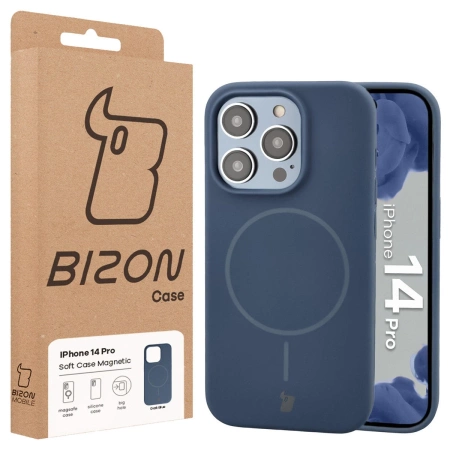 Silikonowe etui z pierścieniem magnetycznym Bizon Soft Case Magnetic do iPhone 14 Pro, granatowe