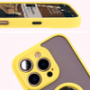 Etui z uchwytem na palec Bizon Case Hybrid Ring do iPhone 16 Pro, przydymione z żółtą ramką