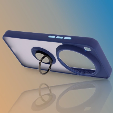 Etui z uchwytem na palec Bizon Case Hybrid Ring do Xiaomi 15 Ultra, przydymione z granatową ramką