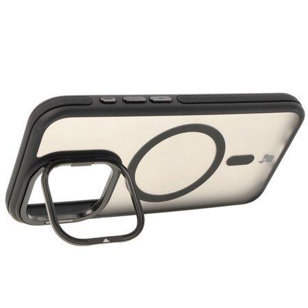 Etui z podstawką i pierścieniem magnetycznym Bizon Case Eclipse do iPhone 15 Pro, przydymione z czarną ramką