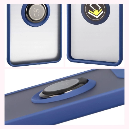 Etui z uchwytem na palec Bizon Case Hybrid Ring do Motorola Edge 60 Pro, przydymione z granatową ramką