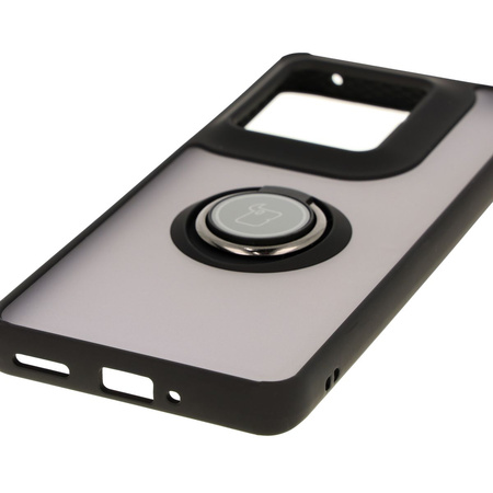 Etui z uchwytem na palec Bizon Case Hybrid Ring do Motorola Edge 50 Ultra, przydymione z czarną ramką