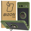 Etui z uchwytem na palec Bizon Case Hybrid Ring do Google Pixel 7A, przydymione z zieloną ramką