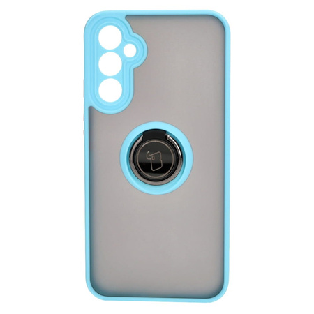 Etui z uchwytem na palec Bizon Case Hybrid Ring do Galaxy A34 5G, przydymione z jasnoniebieską ramką