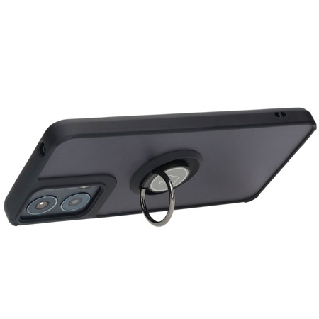 Etui z uchwytem na palec Bizon Case Hybrid Ring do Motorola Moto G04 / G24 / G24 Power, przydymione z czarną ramką