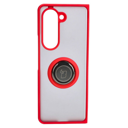 Etui z uchwytem na palec Bizon Case Hybrid Ring do Galaxy Z Fold5, przydymione z czerwoną ramką