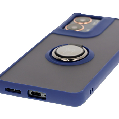 Etui z uchwytem na palec Bizon Case Hybrid Ring do Motorola Moto G85 5G, przydymione z granatową ramką