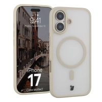 Etui z pierścieniem magnetycznym Bizon Case MatteO do iPhone 17, przydymione-beżowe