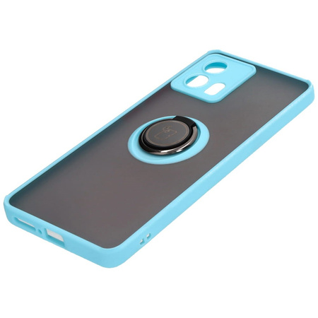 Etui z uchwytem na palec Bizon Case Hybrid Ring do Motorola Edge 30 Fusion, przydymione z jasnoniebieską ramką