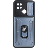 Etui Bizon Case Camshield Card Slot Ring do Xiaomi Redmi 10C, szare