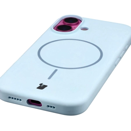 Silikonowe etui z pierścieniem magnetycznym Bizon Soft Case Magnetic do iPhone 16, błękitne