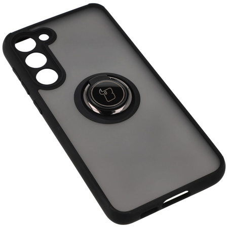 Etui z uchwytem na palec Bizon Case Hybrid Ring do Galaxy S23 Plus, przydymione z czarną ramką