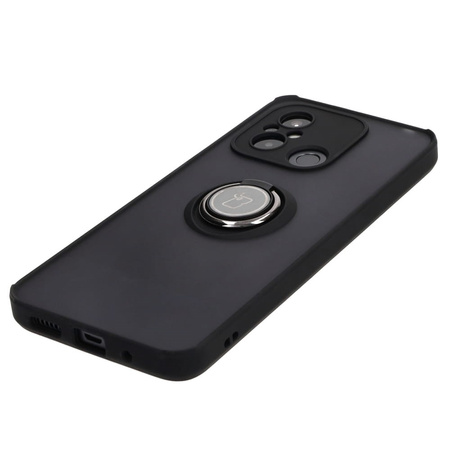 Etui z uchwytem na palec Bizon Case Hybrid Ring do Xiaomi Redmi 12C, przydymione z czarną ramką