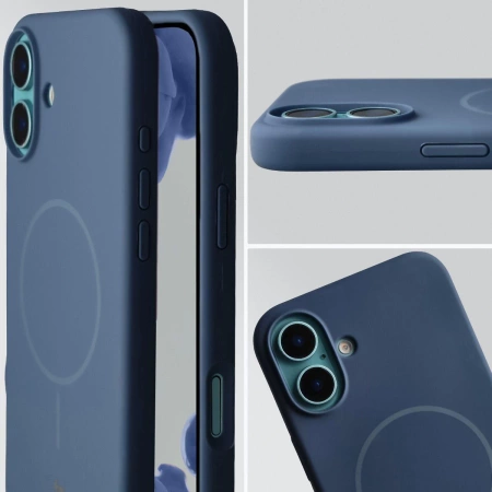 Silikonowe etui z pierścieniem magnetycznym Bizon Soft Case Magnetic do iPhone 16 Plus, granatowe