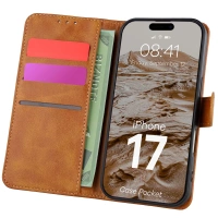 Etui z klapką Bizon Case Pocket do iPhone 17, brązowe
