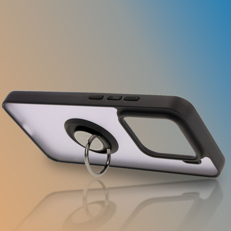 Etui z uchwytem na palec Bizon Case Hybrid Ring do Xiaomi 15, przydymione z czarną ramką