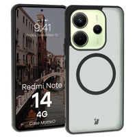 Etui z pierścieniem magnetycznym Bizon Case MatteO do Xiaomi Redmi Note 14 4G, półprzezroczyste z czarną ramką