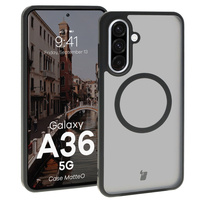 Etui z pierścieniem magnetycznym Bizon Case MatteO do Galaxy A36 5G, półprzezroczyste z czarną ramką
