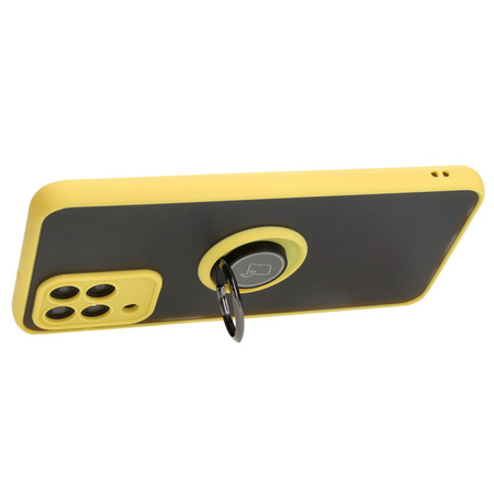 Etui z uchwytem na palec Bizon Case Hybrid Ring do Galaxy M33 5G, przydymione z żółtą ramką
