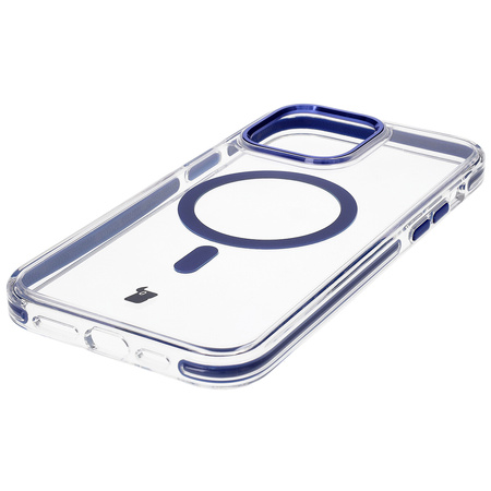 Etui z pierścieniem magnetycznym Bizon Case Marco do iPhone 14 Pro Max, przezroczyste z niebieską ramką