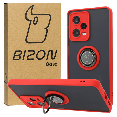Etui z uchwytem na palec Bizon Case Hybrid Ring do Xiaomi Redmi Note 12 Pro 5G, przydymione z czerwoną ramką