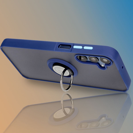 Etui z uchwytem na palec Bizon Case Hybrid Ring do Galaxy M15 5G, przydymione z granatową ramką