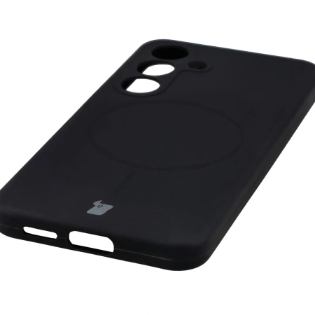 Silikonowe etui z pierścieniem magnetycznym Bizon Soft Case Magnetic do Galaxy S25, czarne