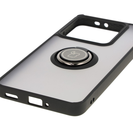 Etui z uchwytem na palec Bizon Case Hybrid Ring do Xiaomi 14T Pro, przydymione z czarną ramką