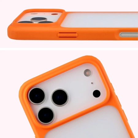 Etui Bizon Case Angelo do iPhone 17 Pro Max, półprzezroczyste z pomarańczową ramką