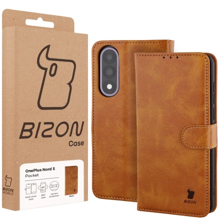 Etui z klapką Bizon Case Pocket do OnePlus Nord 5, brązowe