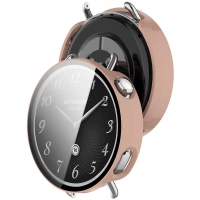 Etui ze szkłem do zegarka Bizon Case Watch Adamo do Xiaomi Watch S4 41 mm, różowe