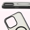 Etui z pierścieniem magnetycznym Bizon Case MatteO do iPhone 16 Pro Max, półprzezroczyste z czarną ramką