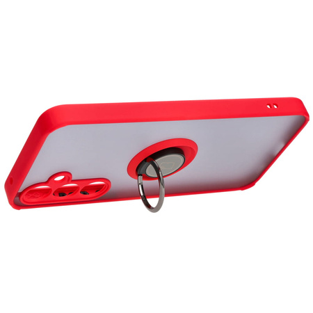 Etui z uchwytem na palec Bizon Case Hybrid Ring do Galaxy A35 5G, przydymione z czerwoną ramką