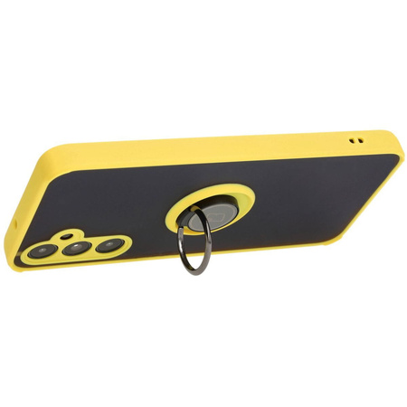 Etui z uchwytem na palec Bizon Case Hybrid Ring do Galaxy A05s, przydymione z żółtą ramką