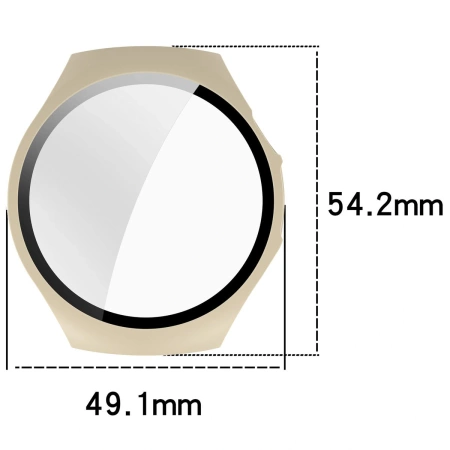Etui ze szkłem do zegarka Bizon Case Watch Adamo do Huawei Watch 5 46 mm, beżowe