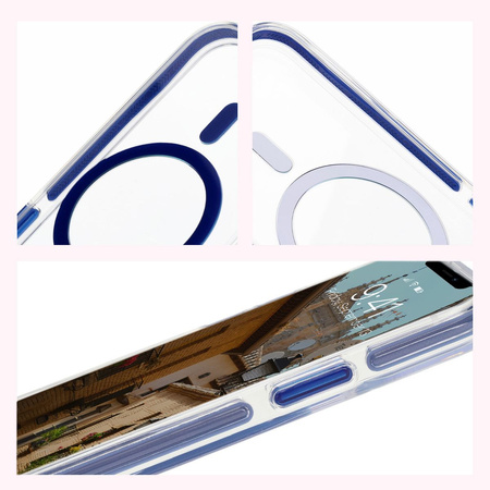 Etui z pierścieniem magnetycznym Bizon Case Marco do iPhone 12 Pro / 12, przezroczyste z niebieską ramką