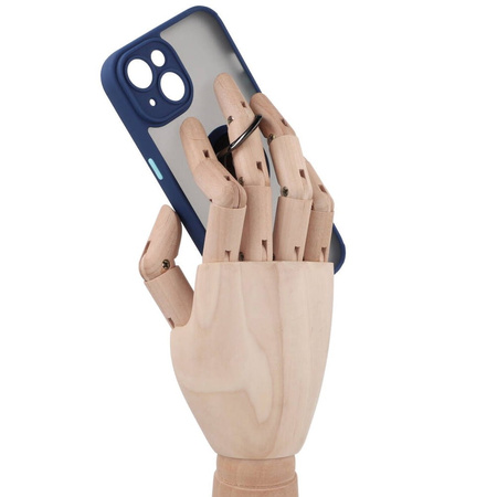 Etui z uchwytem na palec Bizon Case Hybrid Ring do iPhone 14, przydymione z granatową ramką