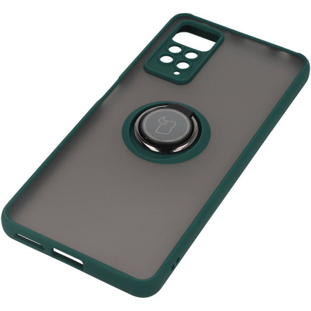 Etui z uchwytem na palec Bizon Case Hybrid Ring do Xiaomi Redmi Note 11 Pro / Pro 5G, przydymione z ciemnozieloną ramką