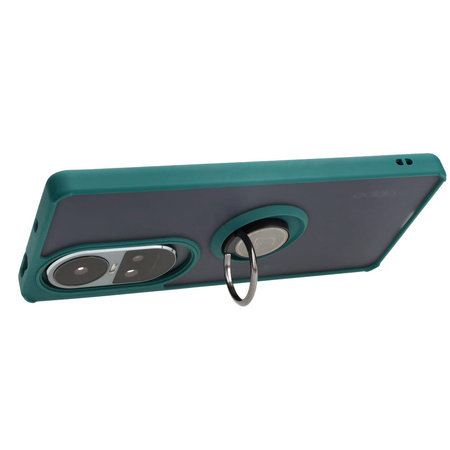 Etui z uchwytem na palec Bizon Case Hybrid Ring do Oppo Reno10 / 10 Pro, przydymione z ciemnozieloną ramką