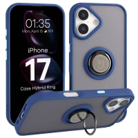Etui z uchwytem na palec Bizon Case Hybrid Ring do iPhone 17, przydymione z granatową ramką