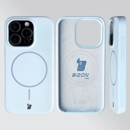 Silikonowe etui z pierścieniem magnetycznym Bizon Soft Case Magnetic do iPhone 15 Pro, błękitne