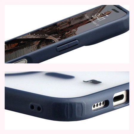 Etui z pierścieniem magnetycznym Bizon Case MatteO do iPhone 17, przydymione-granatowe